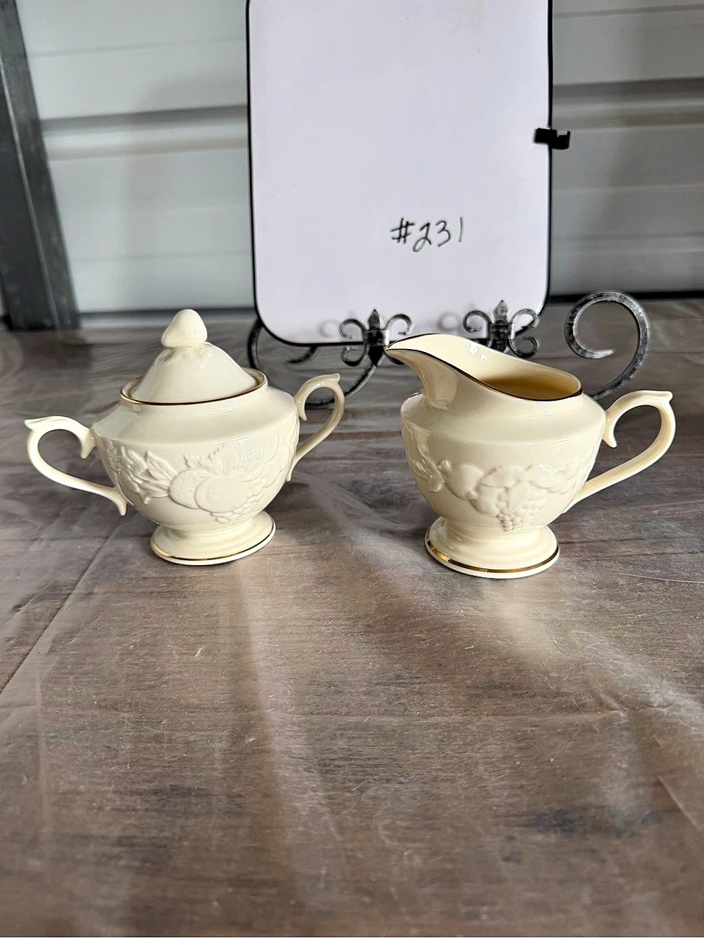 Lenox Fruits of Life Sugar Bowl & Creamer Set in Cream